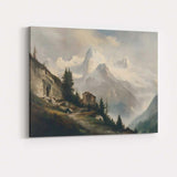 Majestic Snowy Alpine Mountain Cabin Landscape Canvas Wall Art Print Decor Picture Ready to Hang