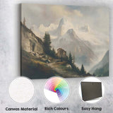 Majestic Snowy Alpine Mountain Cabin Landscape Canvas Wall Art Print Decor Picture Ready to Hang