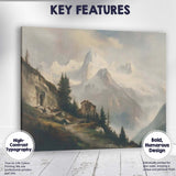 Majestic Snowy Alpine Mountain Cabin Landscape Canvas Wall Art Print Decor Picture Ready to Hang