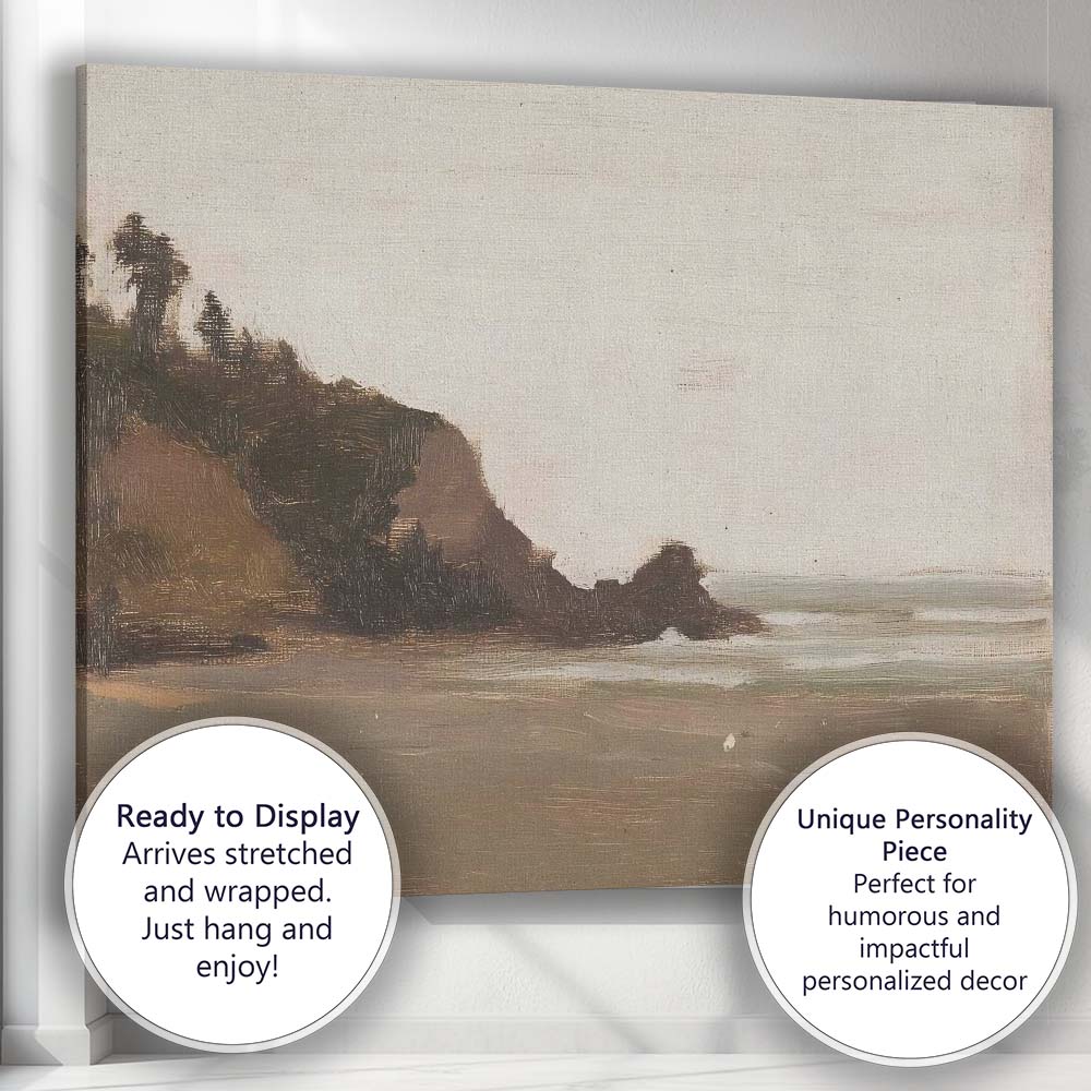 Minimal Coastal Headland Beach Seascape Impressionist Canvas Wall Art Print Decor Picture Ready to Hang