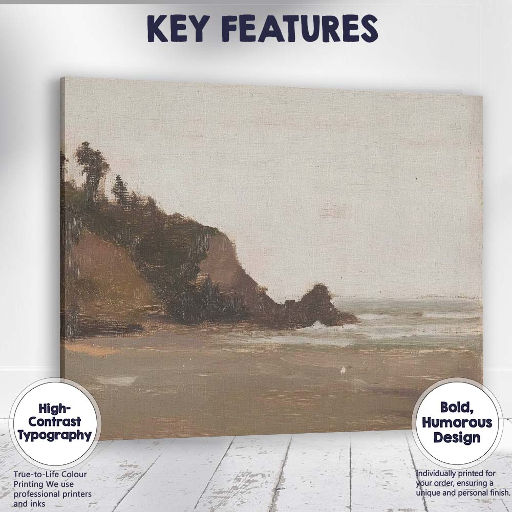 Minimal Coastal Headland Beach Seascape Impressionist Canvas Wall Art Print Decor Picture Ready to Hang
