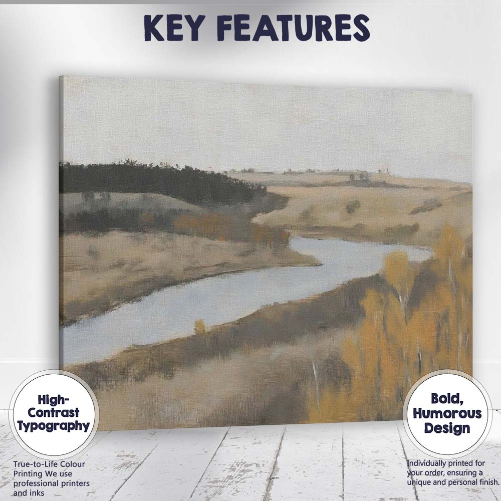 Serene River Valley Autumn Countryside Landscape Canvas Wall Art Print Decor Picture Ready to Hang