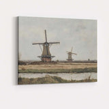 Traditional Dutch Windmills Riverside Rural Landscape Canvas Wall Art Print Decor Picture Ready to Hang
