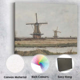 Traditional Dutch Windmills Riverside Rural Landscape Canvas Wall Art Print Decor Picture Ready to Hang