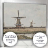 Traditional Dutch Windmills Riverside Rural Landscape Canvas Wall Art Print Decor Picture Ready to Hang