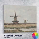 Traditional Dutch Windmills Riverside Rural Landscape Canvas Wall Art Print Decor Picture Ready to Hang