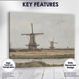 Traditional Dutch Windmills Riverside Rural Landscape Canvas Wall Art Print Decor Picture Ready to Hang