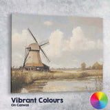 Traditional Countryside Windmill Waterside Landscape Painting Canvas Wall Art Print Decor Picture Ready to Hang