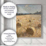 Golden Harvest Hay Bale Rural Field Impressionist Canvas Wall Art Print Decor Picture Ready to Hang