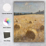Golden Harvest Hay Bale Rural Field Impressionist Canvas Wall Art Print Decor Picture Ready to Hang