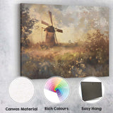 Rustic Windmill Wild Meadow Sunset Impressionist Landscape Canvas Wall Art Print Decor Picture Ready to Hang