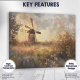 Rustic Windmill Wild Meadow Sunset Impressionist Landscape Canvas Wall Art Print Decor Picture Ready to Hang