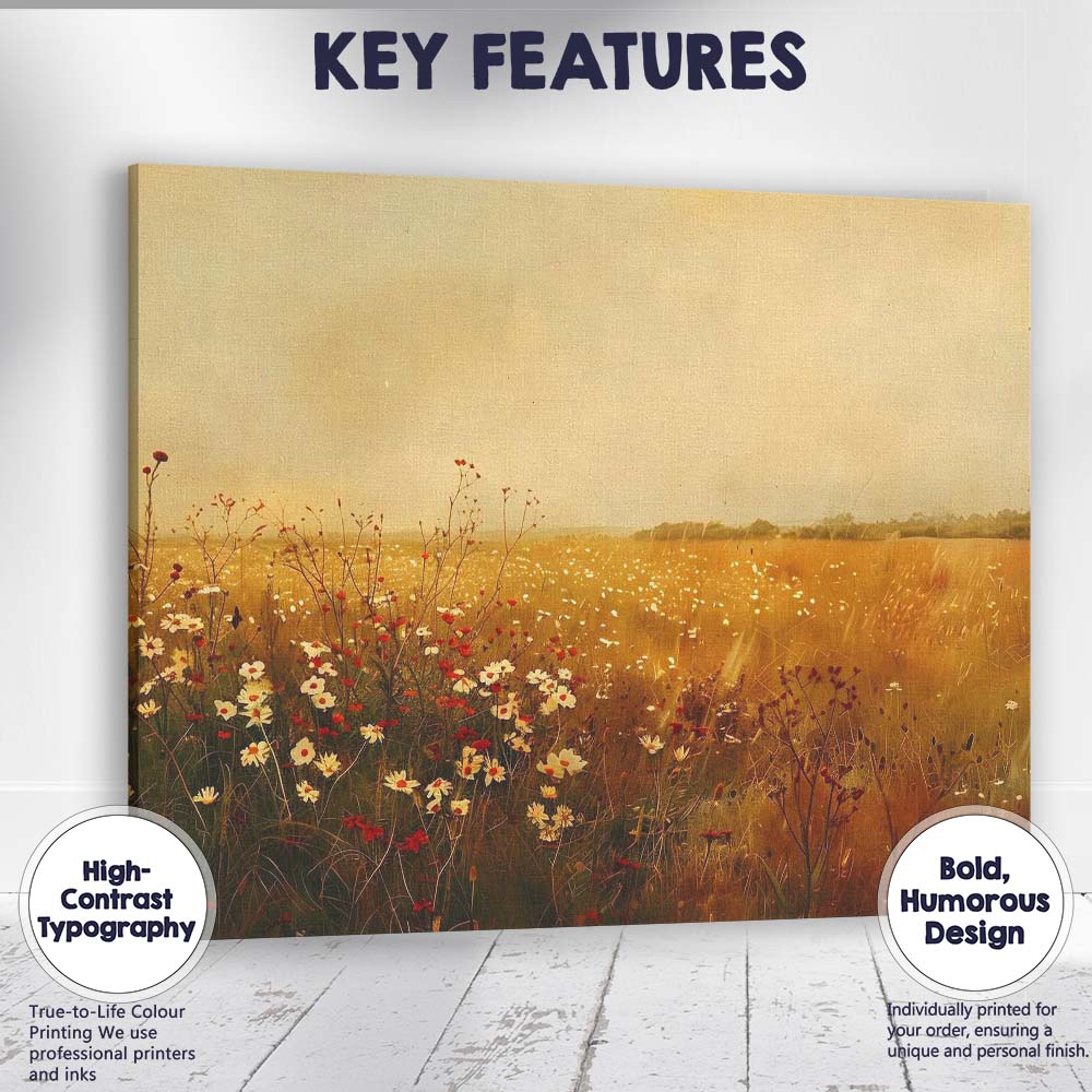 Golden Wildflower Meadow Summer Field Impressionist Canvas Wall Art Print Decor Picture Ready to Hang