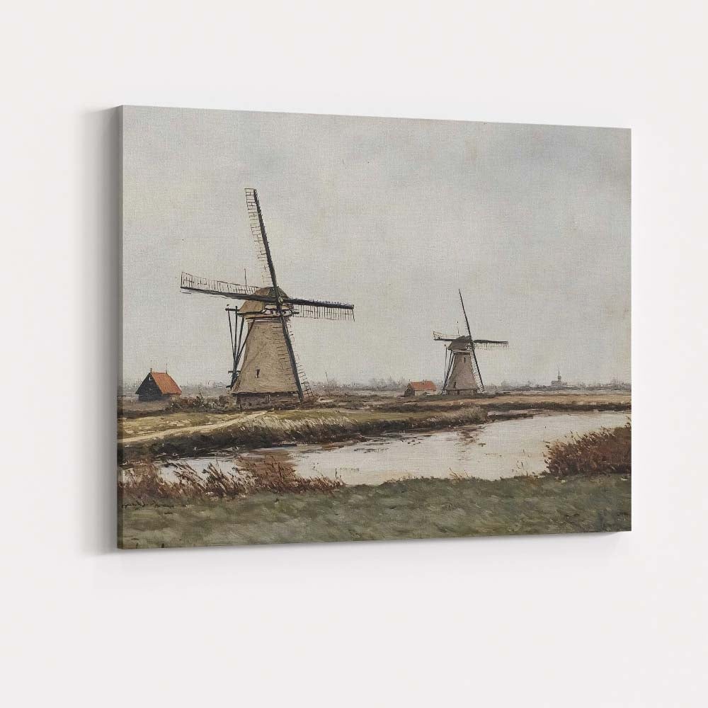 Rustic Dutch Windmill Riverside Countryside Landscape Painting Canvas Wall Art Print Decor Picture Ready to Hang
