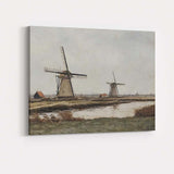 Rustic Dutch Windmill Riverside Countryside Landscape Painting Canvas Wall Art Print Decor Picture Ready to Hang