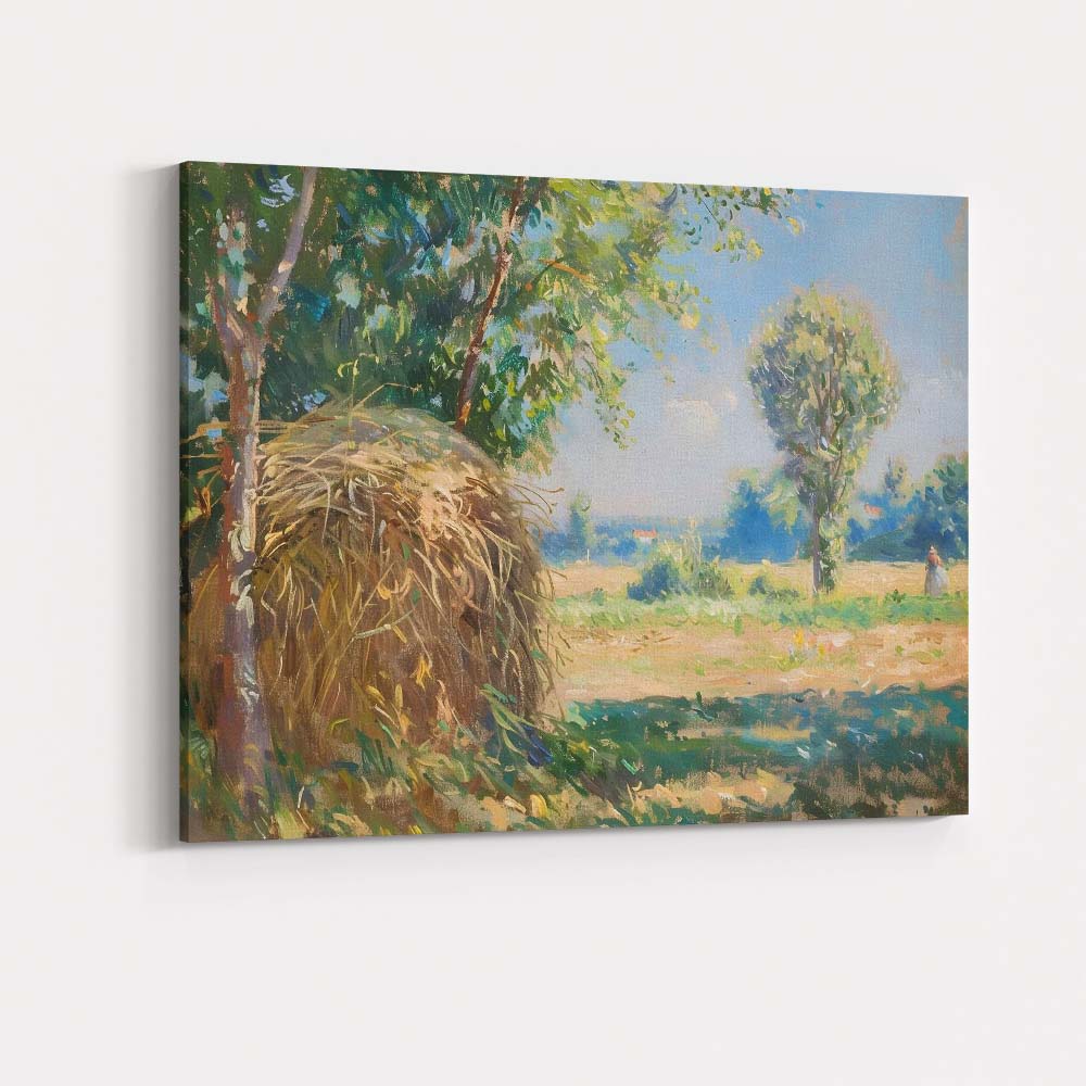 Sunlit Haystack Pastoral Farm Landscape Artwork Canvas Wall Art Print Decor Picture Ready to Hang