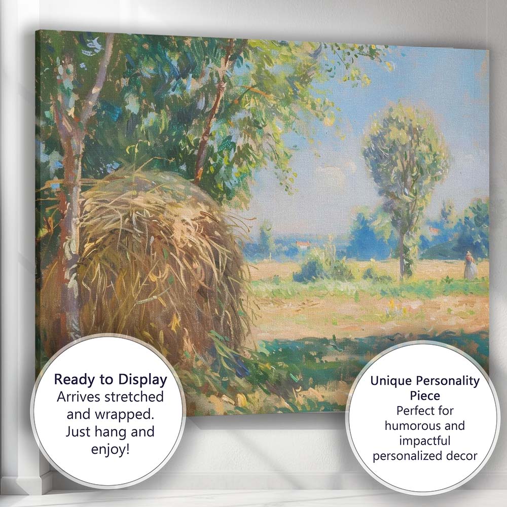Sunlit Haystack Pastoral Farm Landscape Artwork Canvas Wall Art Print Decor Picture Ready to Hang