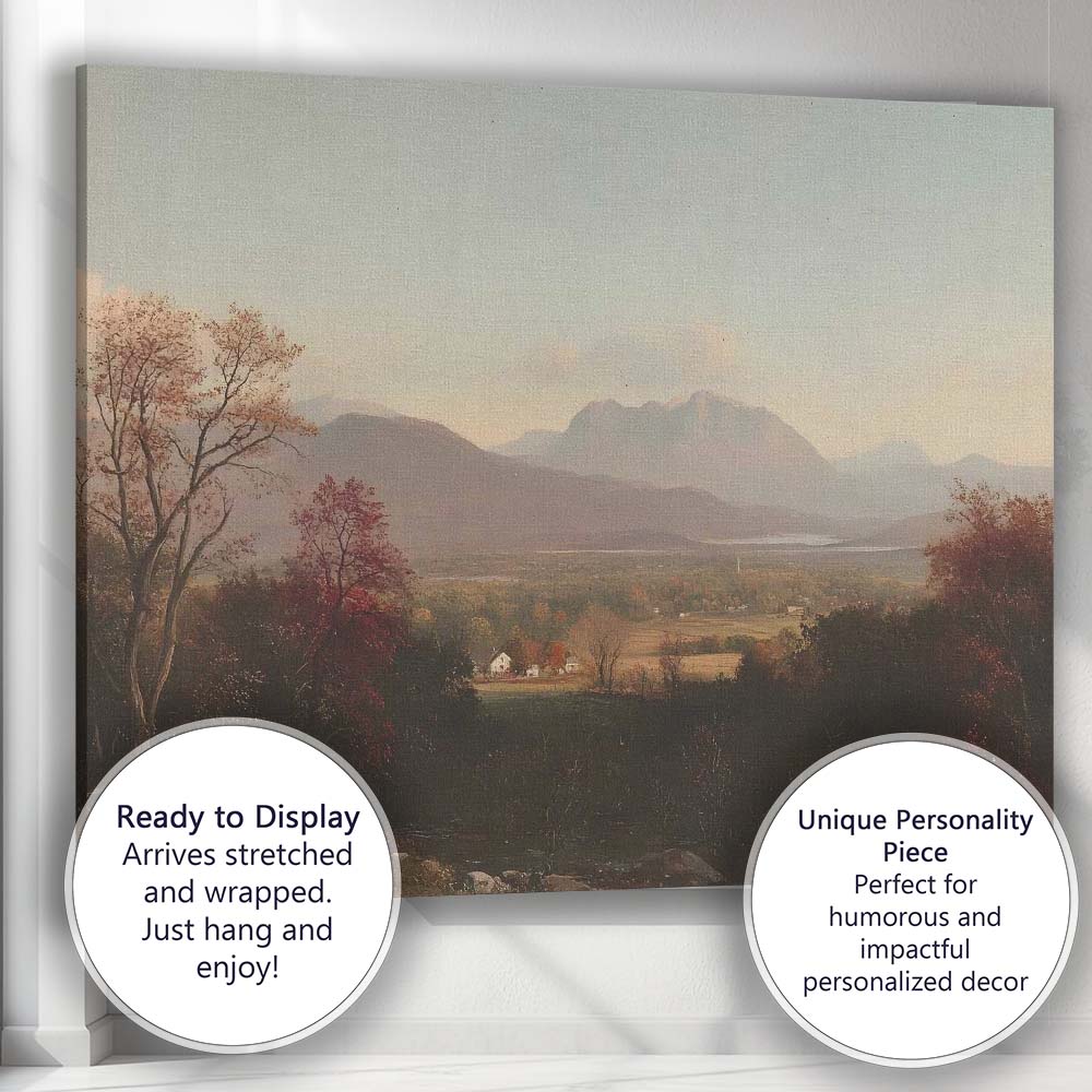 Panoramic Mountain Valley Vista with Autumn Trees and Warm Light Canvas Wall Art Print Decor Picture Ready to Hang