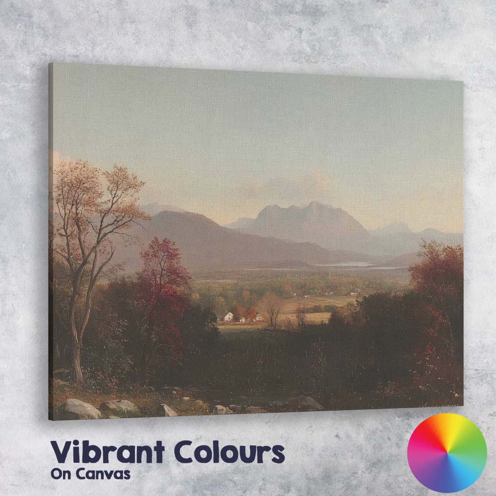 Panoramic Mountain Valley Vista with Autumn Trees and Warm Light Canvas Wall Art Print Decor Picture Ready to Hang