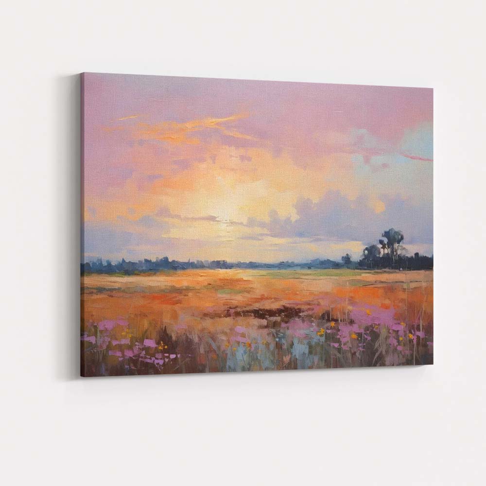 Pastel Wildflower Meadow Sunset Abstract Landscape Canvas Wall Art Print Decor Picture Ready to Hang