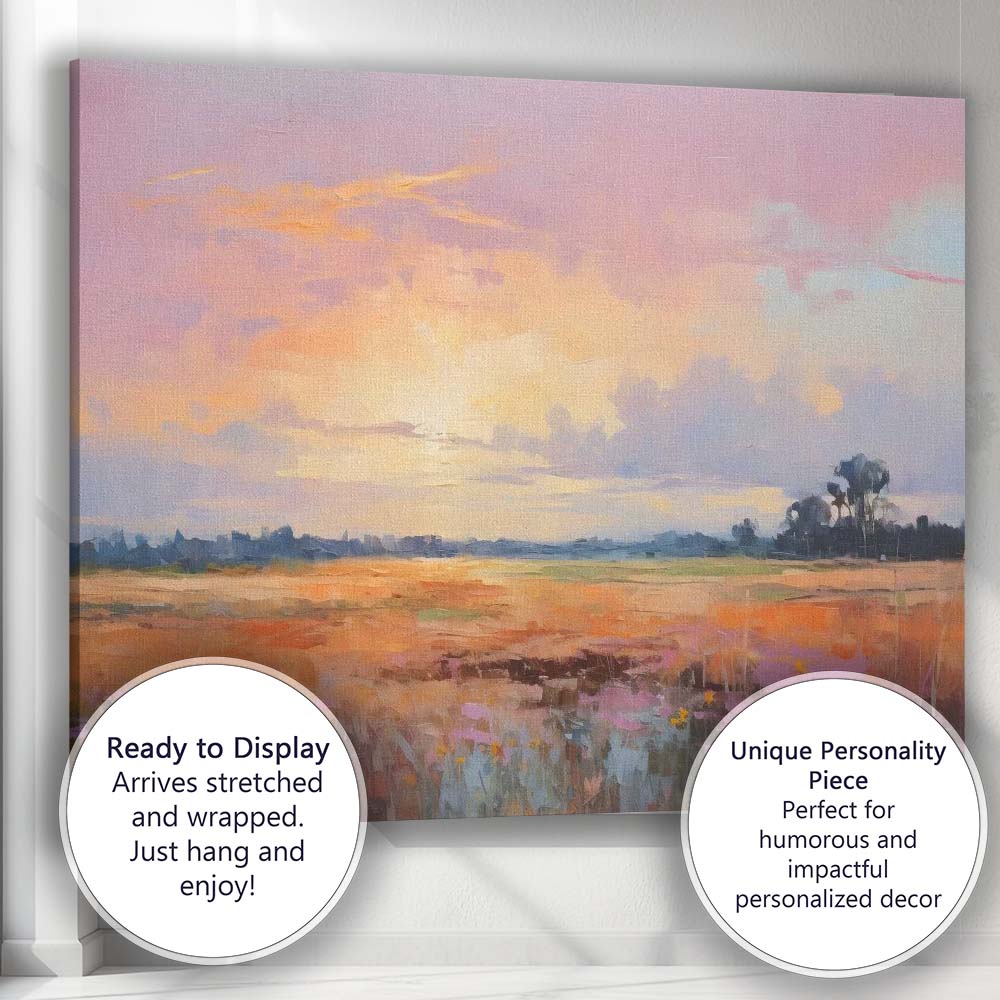 Pastel Wildflower Meadow Sunset Abstract Landscape Canvas Wall Art Print Decor Picture Ready to Hang