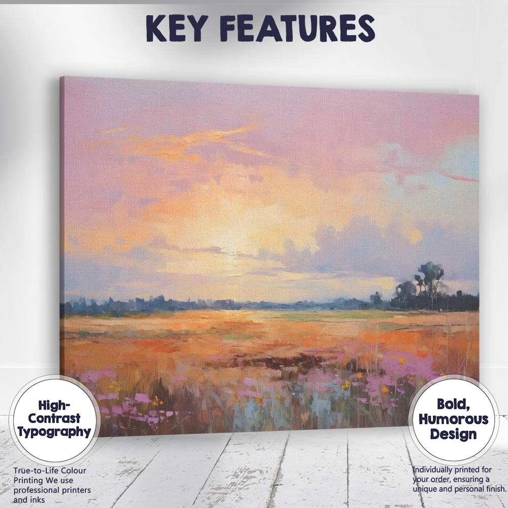Pastel Wildflower Meadow Sunset Abstract Landscape Canvas Wall Art Print Decor Picture Ready to Hang