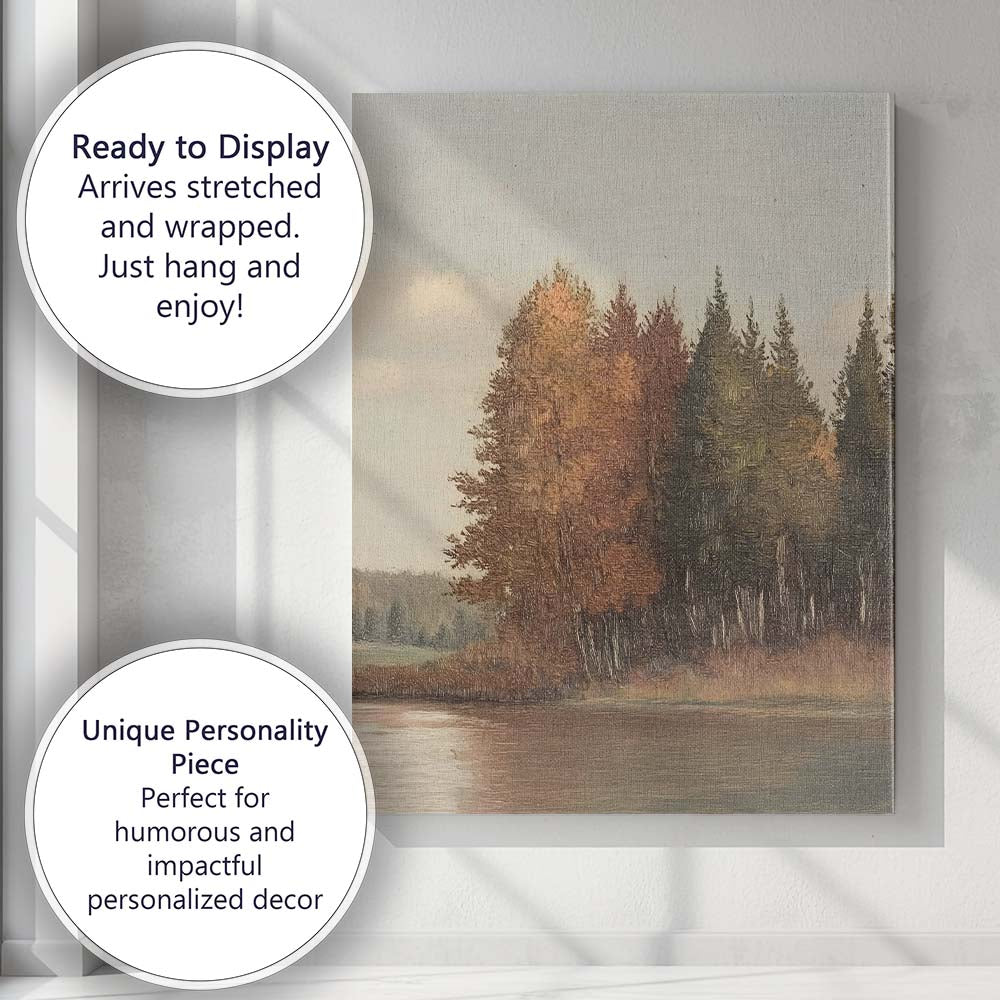 Autumn Lakeside Forest Woodland Landscape Classic Canvas Wall Art Print Decor Picture Ready to Hang