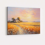 Pastel Sunset Farmhouse Golden Field Rural Landscape Canvas Wall Art Print Decor Picture Ready to Hang
