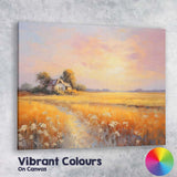Pastel Sunset Farmhouse Golden Field Rural Landscape Canvas Wall Art Print Decor Picture Ready to Hang