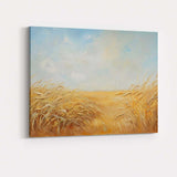 Minimalist Golden Barley Field Under Pale Blue Sky Canvas Wall Art Print Decor Picture Ready to Hang