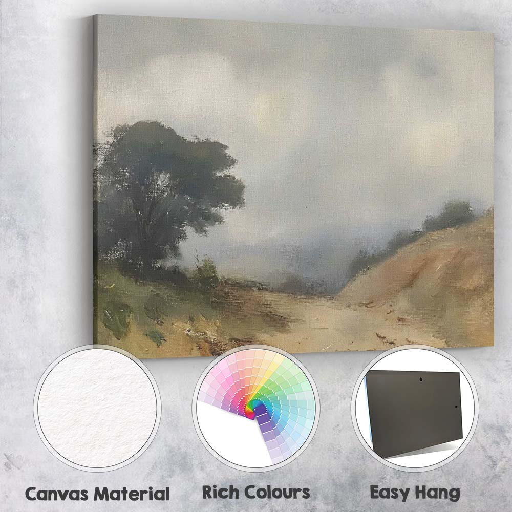 Soft Misty Country Lane Rural Landscape Impressionist Canvas Wall Art Print Decor Picture Ready to Hang