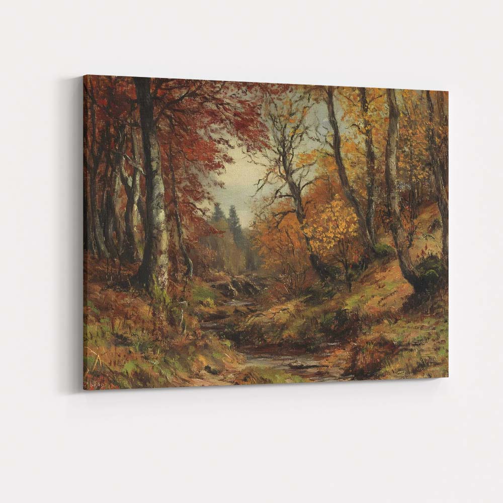 Autumn Forest Stream Woodland Landscape Impressionist Canvas Wall Art Print Decor Picture Ready to Hang