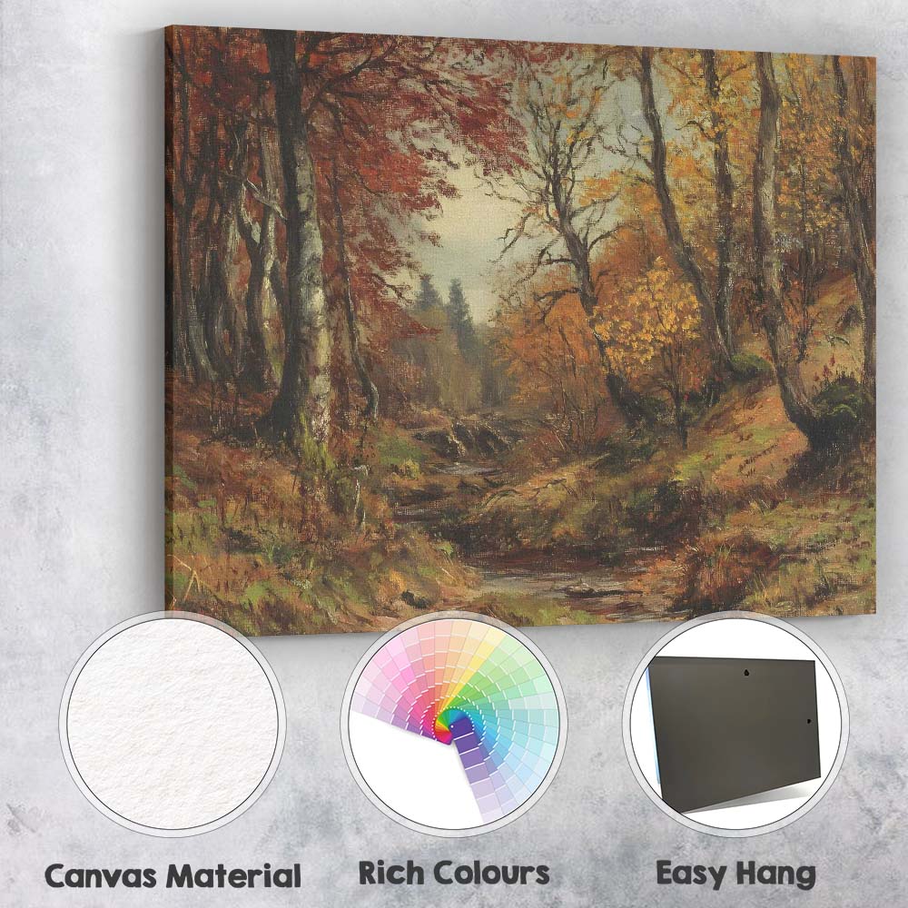 Autumn Forest Stream Woodland Landscape Impressionist Canvas Wall Art Print Decor Picture Ready to Hang