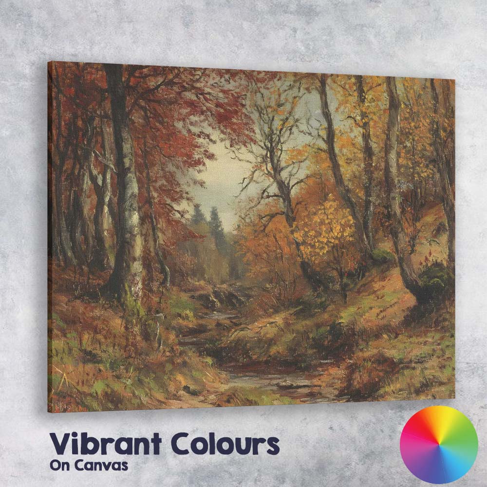 Autumn Forest Stream Woodland Landscape Impressionist Canvas Wall Art Print Decor Picture Ready to Hang