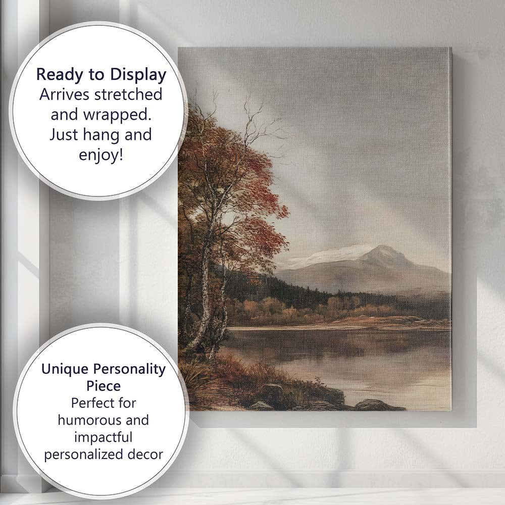 Peaceful Mountain Lake Autumn Landscape Impressionist Canvas Wall Art Print Decor Picture Ready to Hang