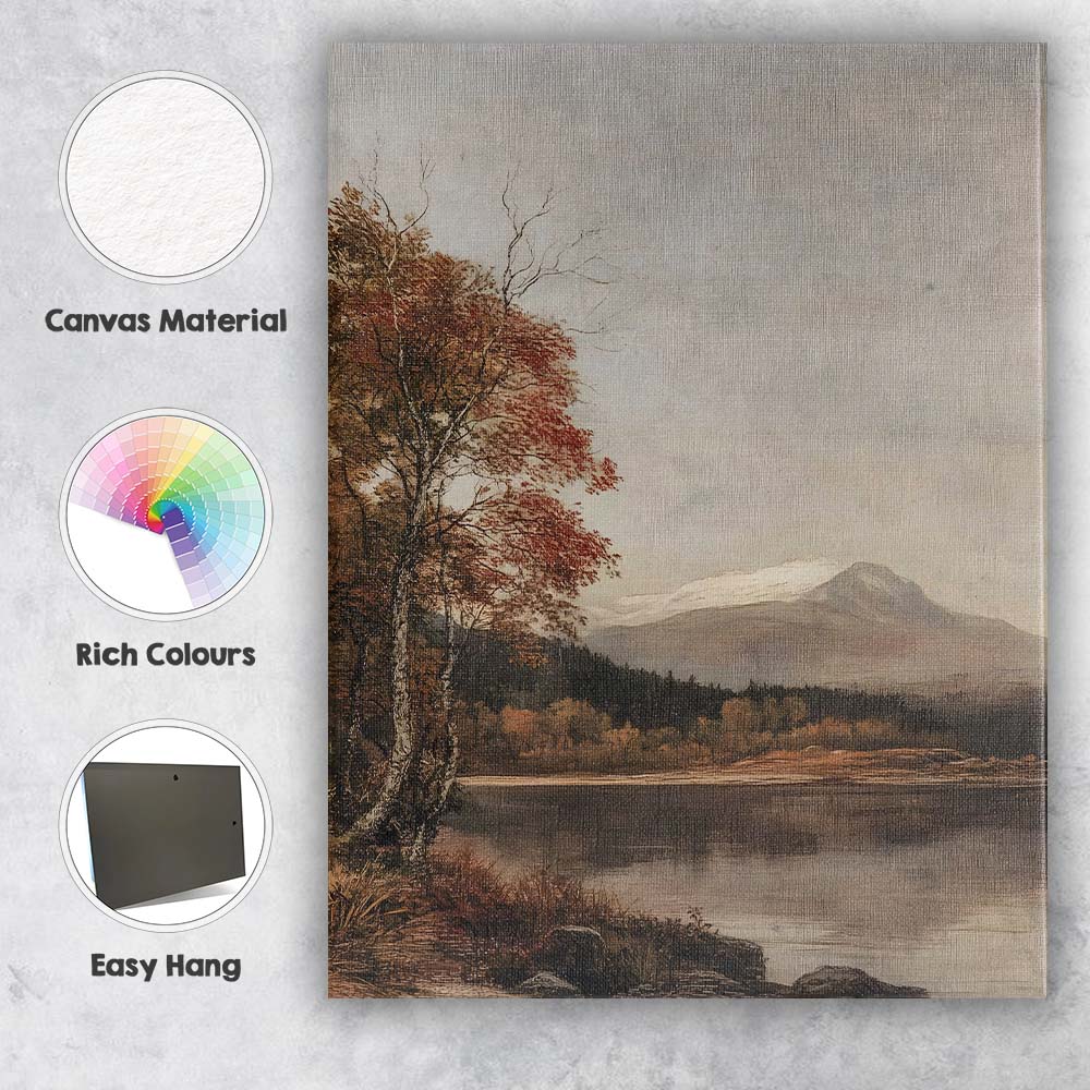 Peaceful Mountain Lake Autumn Landscape Impressionist Canvas Wall Art Print Decor Picture Ready to Hang