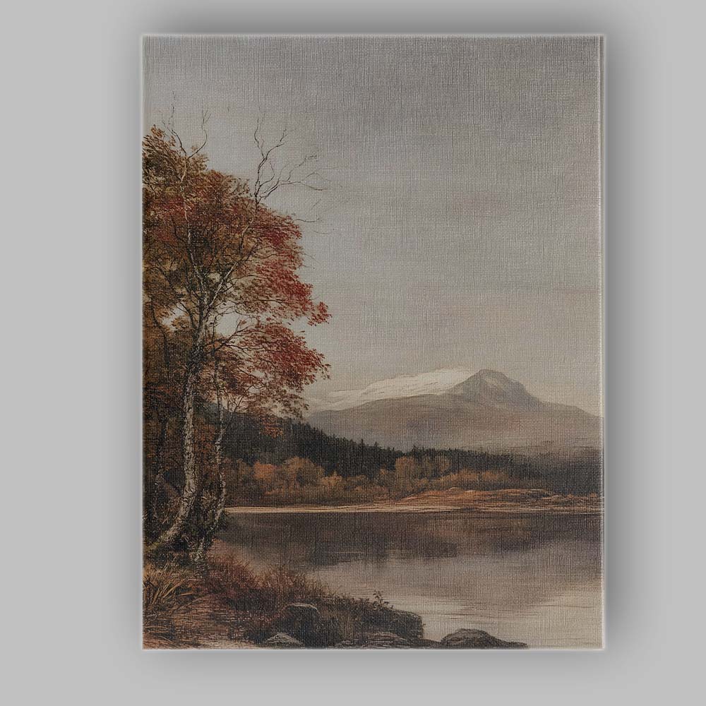Peaceful Mountain Lake Autumn Landscape Impressionist Canvas Wall Art Print Decor Picture Ready to Hang
