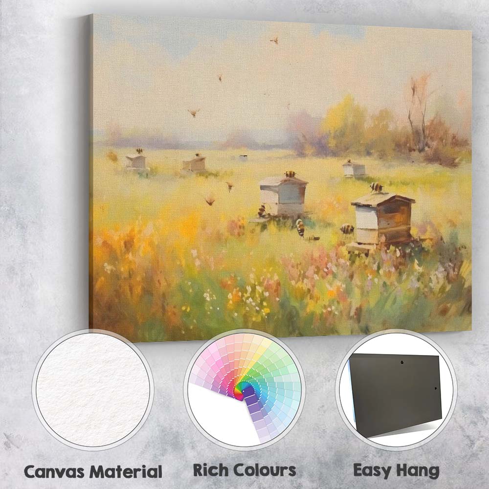 Wildflower Meadow Beehives Countryside Impressionist Canvas Wall Art Print Decor Picture Ready to Hang
