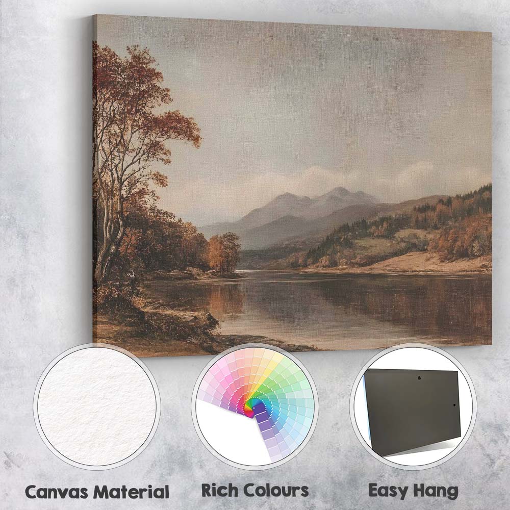 Rustic Autumn Mountain Lake Scenic Landscape Canvas Wall Art Print Decor Picture Ready to Hang