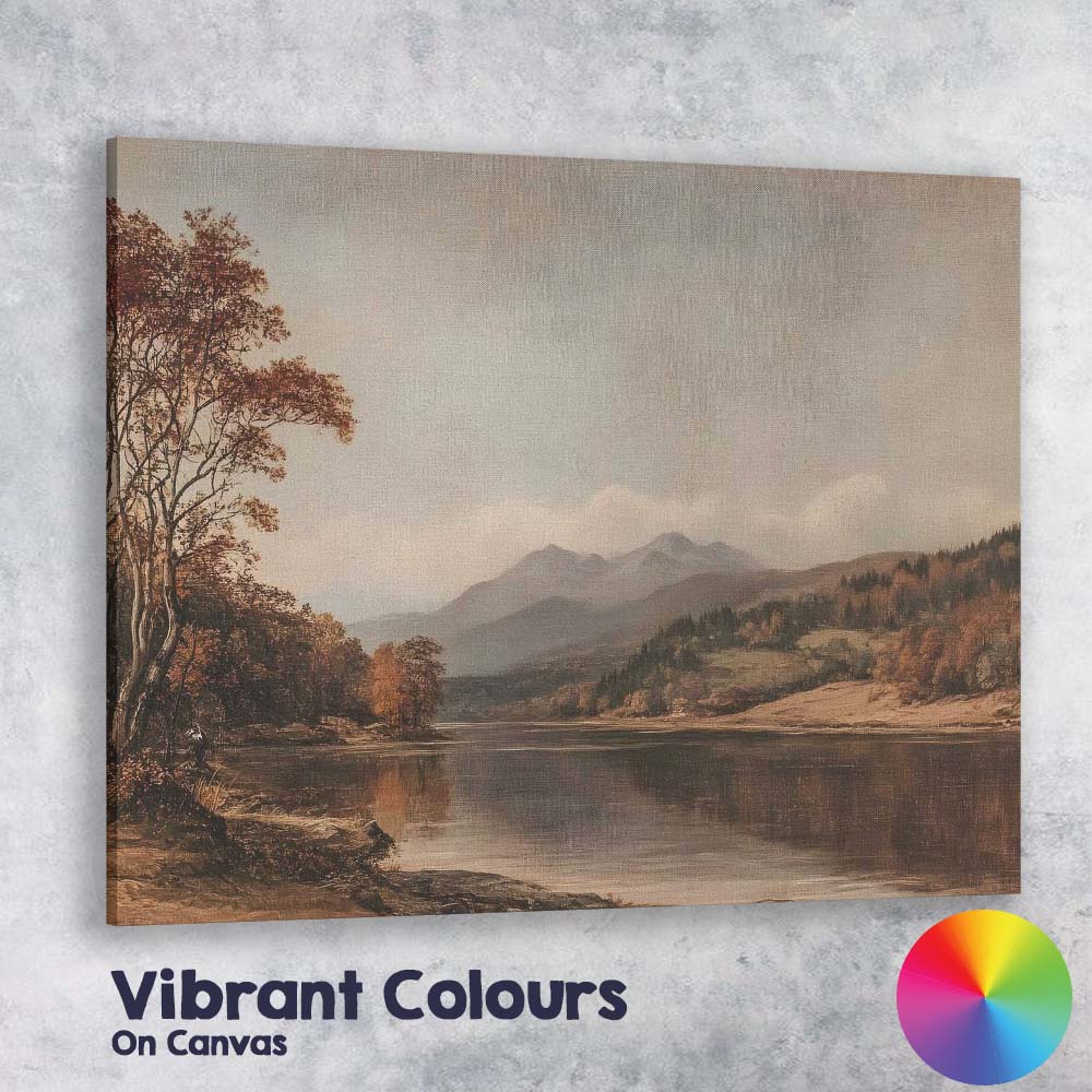 Rustic Autumn Mountain Lake Scenic Landscape Canvas Wall Art Print Decor Picture Ready to Hang
