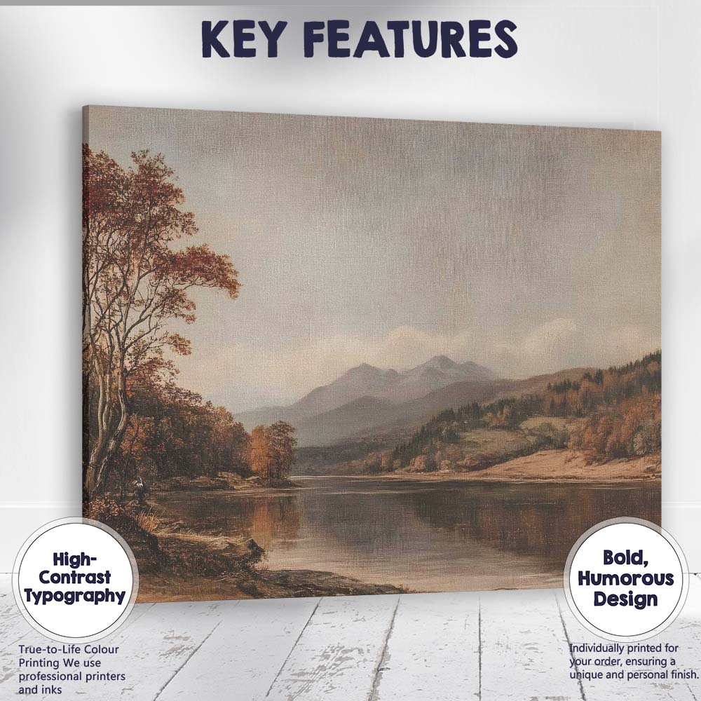 Rustic Autumn Mountain Lake Scenic Landscape Canvas Wall Art Print Decor Picture Ready to Hang