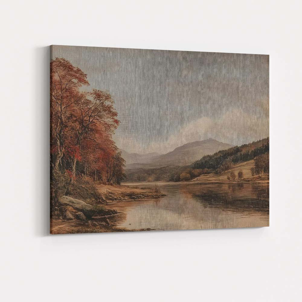 Classic Autumn Lakeside Woodland Landscape Canvas Wall Art Print Decor Picture Ready to Hang