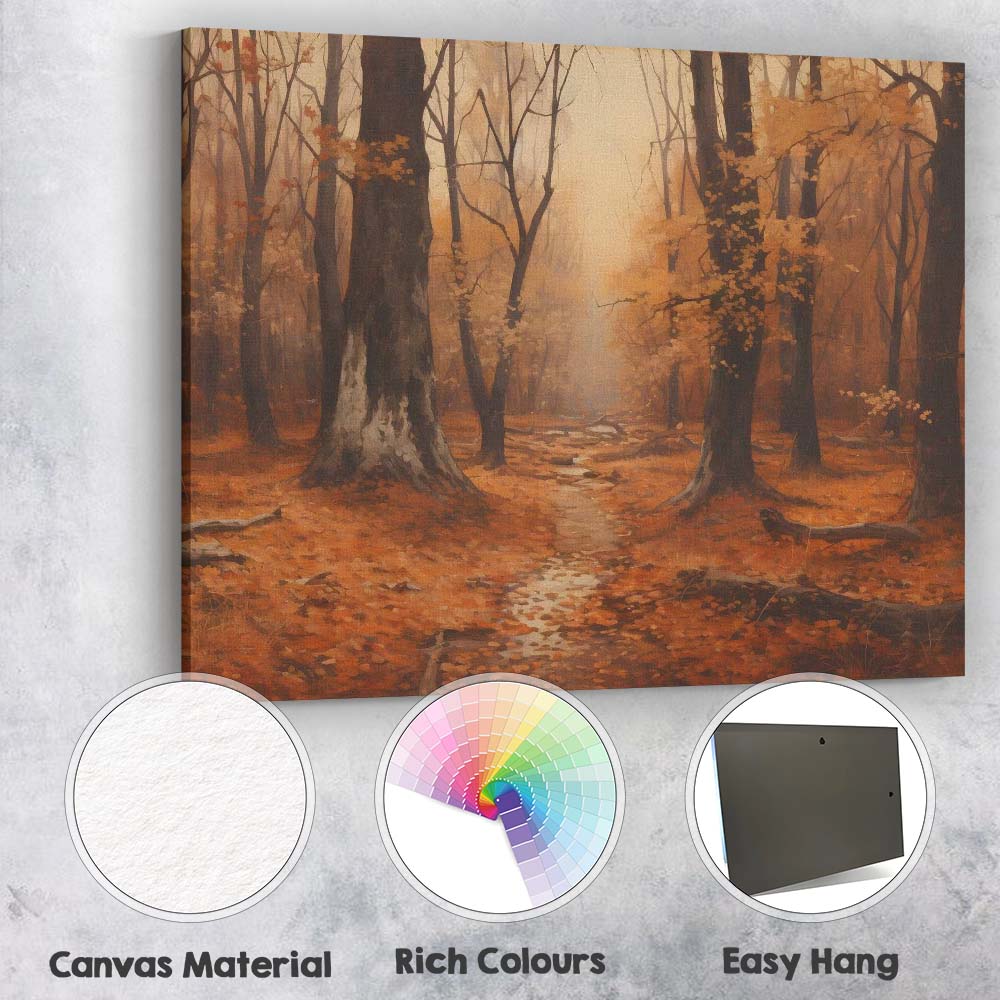 Autumn Woodland Forest Path Golden Leaves Impressionist Landscape Canvas Wall Art Print Decor Picture Ready to Hang