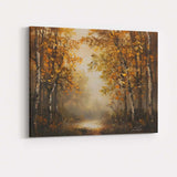 Golden Autumn Birch Forest Misty Woodland Path Canvas Wall Art Print Decor Picture Ready to Hang