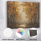 Golden Autumn Birch Forest Misty Woodland Path Canvas Wall Art Print Decor Picture Ready to Hang