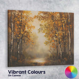 Golden Autumn Birch Forest Misty Woodland Path Canvas Wall Art Print Decor Picture Ready to Hang