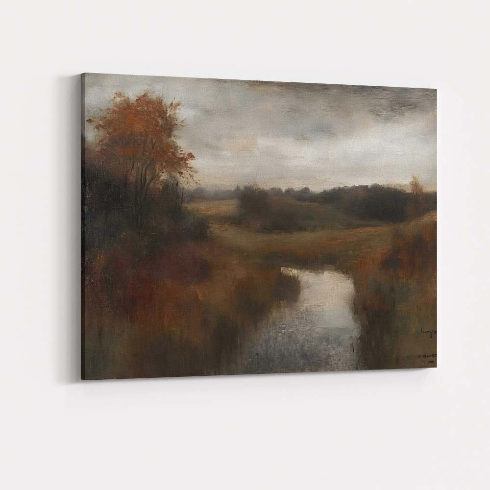 Peaceful Autumn River Countryside Soft Impressionist Landscape Canvas Wall Art Print Decor Picture Ready to Hang