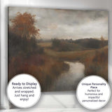 Peaceful Autumn River Countryside Soft Impressionist Landscape Canvas Wall Art Print Decor Picture Ready to Hang