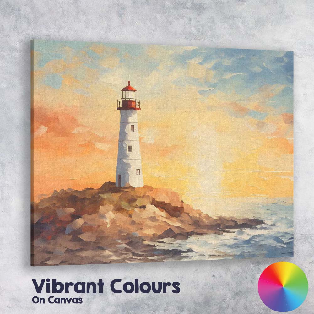 Coastal Lighthouse Rocky Shore Sunrise Impressionist Seascape Canvas Wall Art Print Decor Picture Ready to Hang