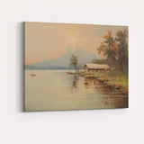 Calm Lakeside Cabin Autumn Landscape Canvas Wall Art Print Decor Picture Ready to Hang